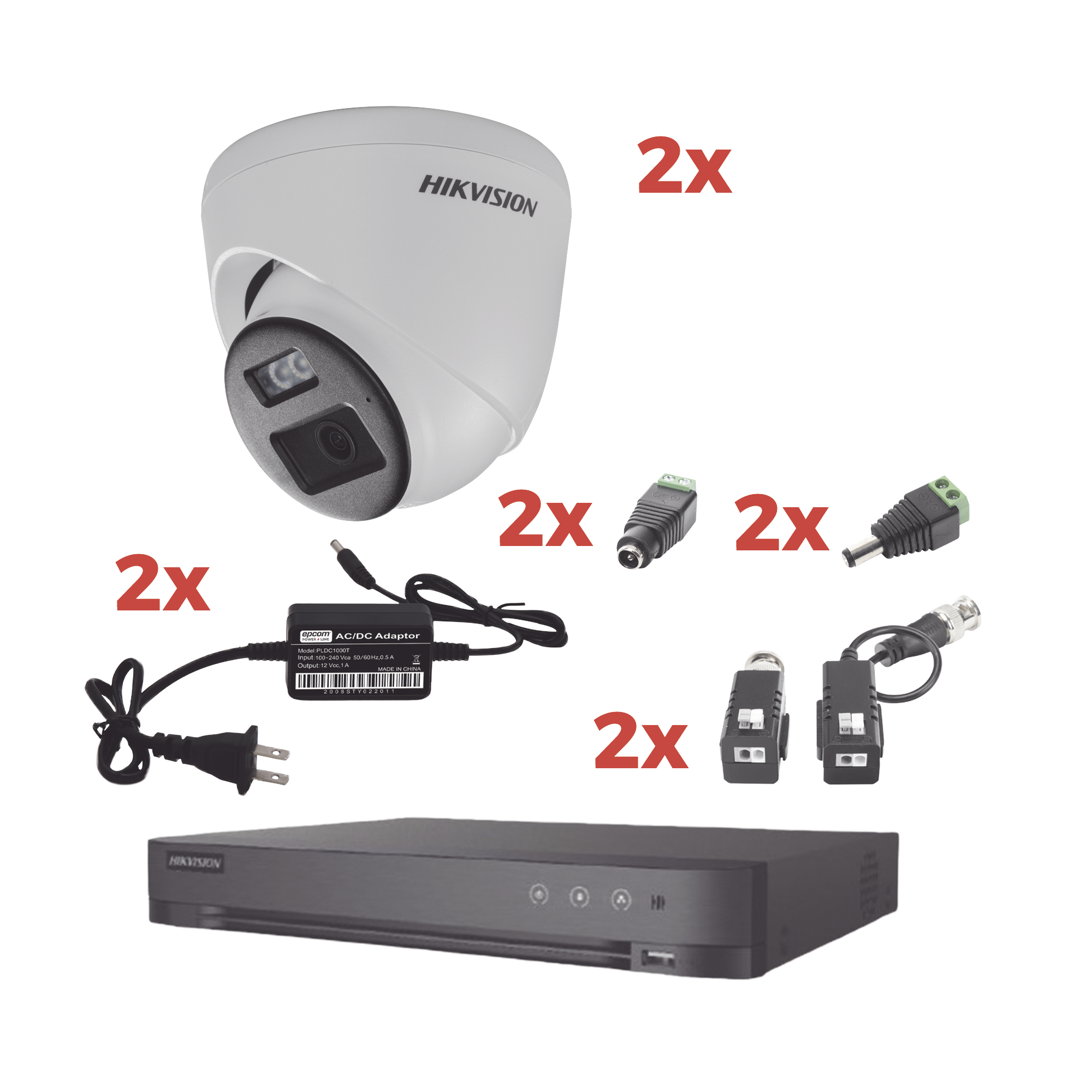 KH-1080P-2E-TWA|Kit Audio Bidireccional TurboHD 1080p / DVR 4 Canales / 2 Cámaras Eyeball (Exterior) con Bocina y Microfóno Integrado / 2 Fuentes de Poder / Accesorios